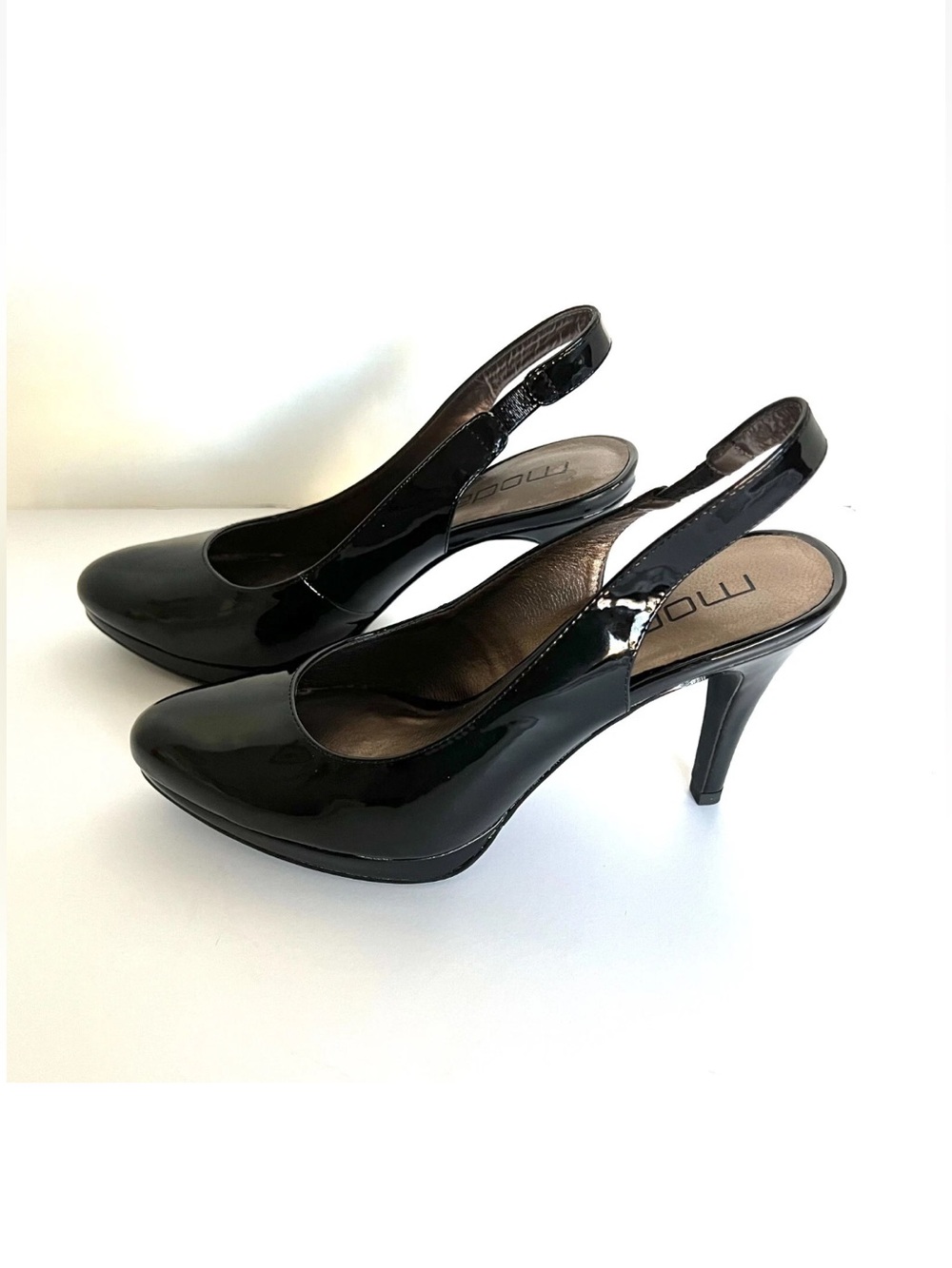 MODA black patent slingback 3.5" heel shoes size 10